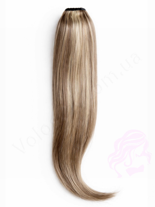 Накладний хвіст з натурального волосся, 50 см, 100г, горіх з меліруванням №08/613