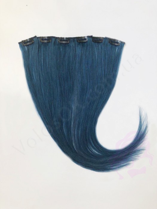 Натуральные волосы на заколках 50 см, 6 прядей, синие