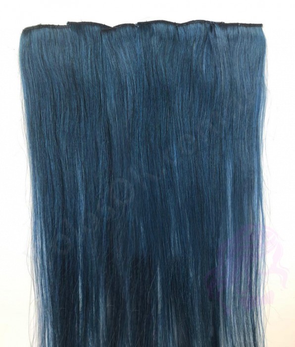 Натуральные волосы на заколках 50 см, 6 прядей, синие