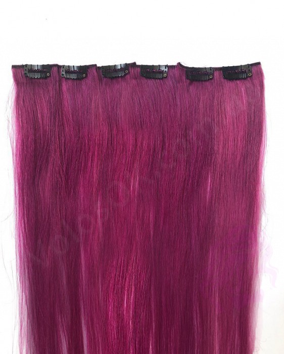 Натуральне волосся на заколках 50 см, 6 пасм, лілове