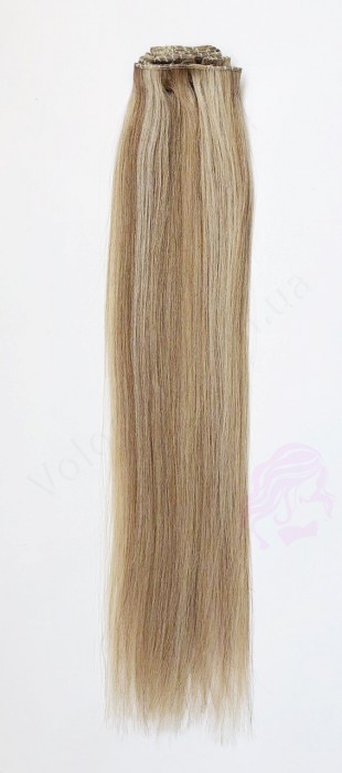 Натуральне волосся на заколках 50 см, 8 пасм, світло-русяве з меліруванням (№18/613)