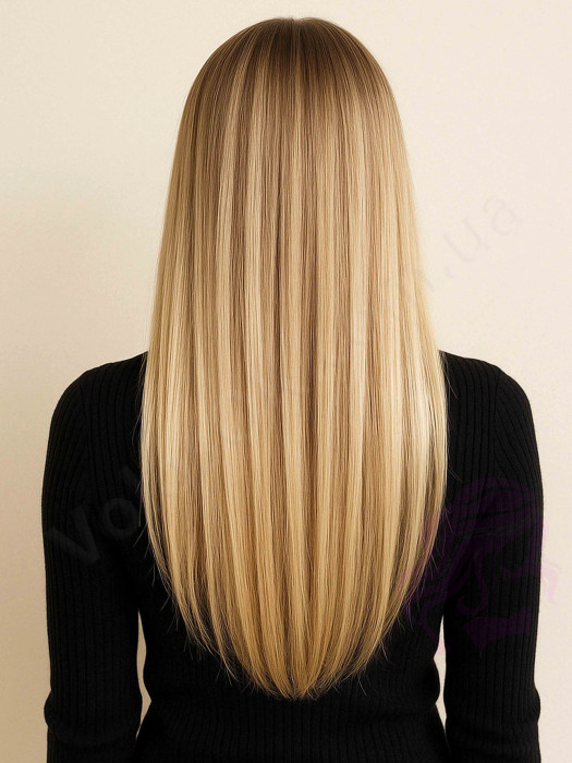 Натуральне волосся на заколках 50 см, 8 пасм, світло-русяве з меліруванням (№18/613)