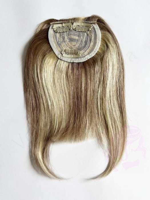 Накладний чубчик з натурального волосся, лісовий горіх з меліруванням (№08/613).