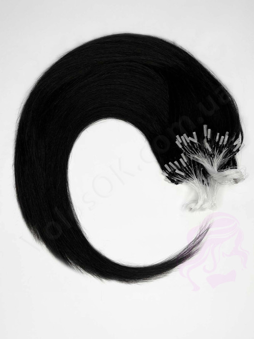Волосы для холодного наращивания на микрокольцах, 50 см, 200 прядей, черные (№01)