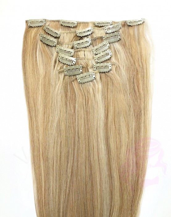 Натуральне волосся на заколках 50 см, 8 пасм, темний блонд з меліруванням (№27/613)