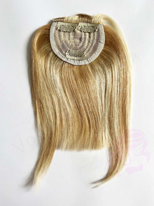 Накладний чубчик з натурального волосся, темний блонд з меліруванням №27/613.