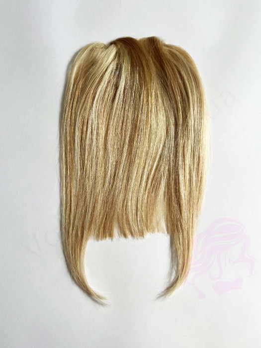 Накладний чубчик з натурального волосся, темний блонд з меліруванням №27/613.