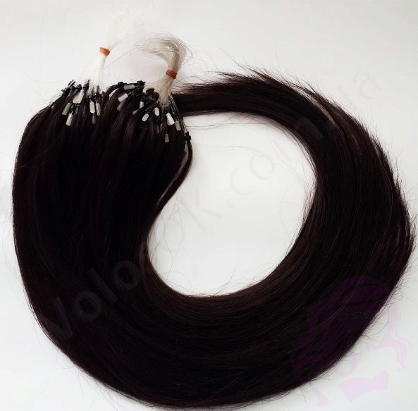 Волосы для холодного наращивания на микрокольцах, 50 см, 200 прядей, черные с коричневым (№1B)