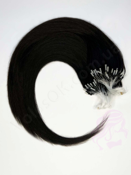 Волосы для холодного наращивания на микрокольцах, 50 см, 200 прядей, черные с коричневым (№1B)