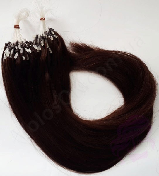 Волосы для холодного наращивания на микрокольцах, 50 см, 200 прядей, темно-коричневые (№02)