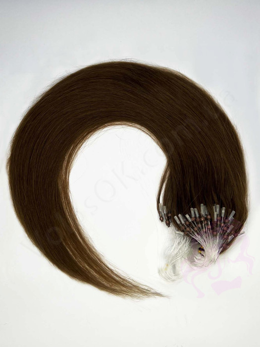 Волосы для холодного наращивания на микрокольцах, 50 см, 200 прядей, темно-коричневые (№02)