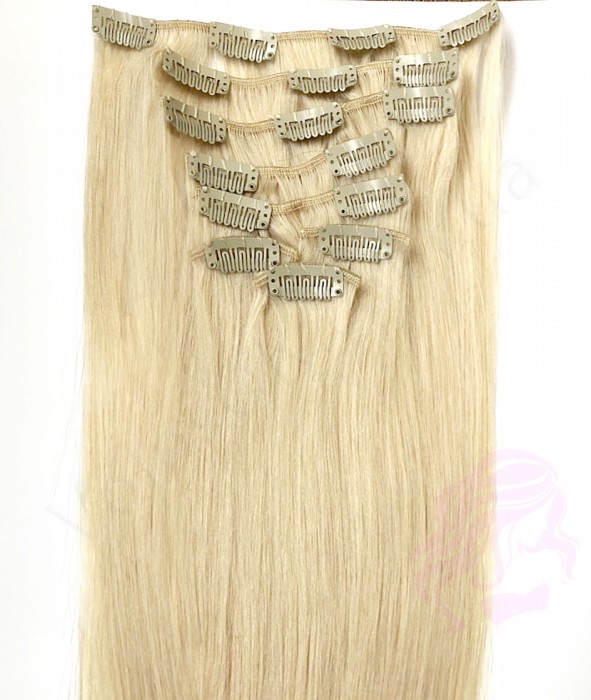 Натуральне волосся на заколках 50 см, 8 пасм, світлий блонд (№613) Натуральне волосся на заколках 50 см, 8 пасм, світлий блонд (№613)