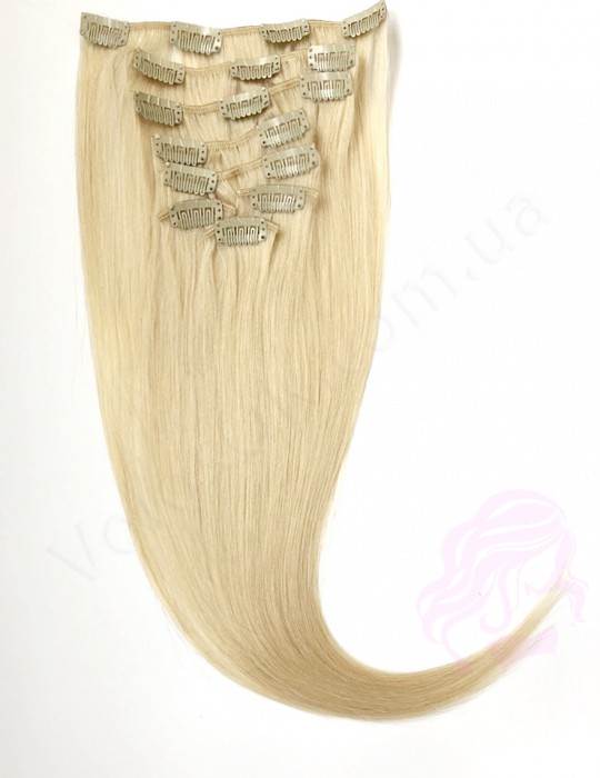 Натуральне волосся на заколках 50 см, 8 пасм, світлий блонд (№613) Натуральне волосся на заколках 50 см, 8 пасм, світлий блонд (№613)